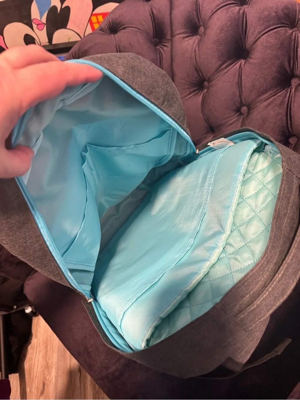 Women's Gray Laptop Backpack with Teal Zip Accent
